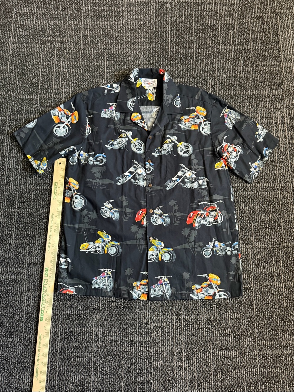 Pacific Legend Men L Black Motorcycle Print Hawaiian Short Sleeve Button Shir